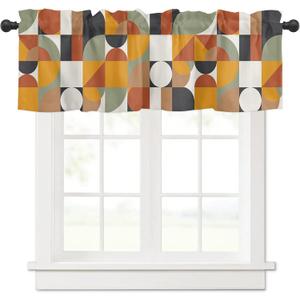 Valance for Windows Mid Century Orange Brown Sage Green Abstract Retro Geometric Modern Window Treatment Valances Rod Pocket Curtain Valance for Kitchen, Bathroom, Living Room, Bedroom (42 x 12 inch)
