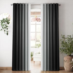 Vangao Black Ombre Blackout Kids Curtains 84 Inch Long for Living Room Bedroom Gradient Room Darkening Thermal Insulated Light Blocking Drapes Back Tab Window Soundproof Curtain Panel, 2 Panels