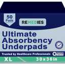 Remedies - Bed Pads Disposable Adults, Seniors, Kids & Puppy Pads - 30" x 36" - Large Disposable Underpads - 50 Count, Incontinence Underpads for Beds & Furniture, Dog Pee Pads, Dogs Chucks Pads