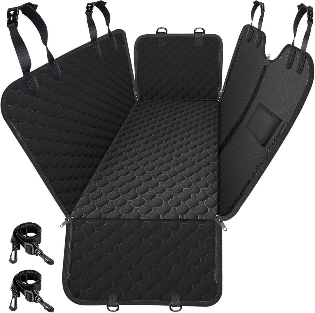 Mancro Dog Hammock for Car, 2025 Upgraded 600D Heavy Duty Waterproof & Scratch-Resistant Dog Car Seat Cover, Back Seat Pet Cover for Dogs with Sedan, Trucks and SUVs, Standard, All Black