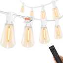 200 FT Outdoor String Lights for Outside  LED Patio Lamp Waterproof with Dimmer Remote  Hanging Lights Shatterproof ST38 Vintage Edison Bulbs Porch Backyard Cafe Bistro (White)