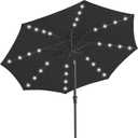 JEAREY 9FT Outdoor Patio Umbrella with Solar Lights, LED Lighted Pool Umbrella with Tilt and Crank, Outdoor Table Umbrellas for Deck, Yard & Market (Jet Black)