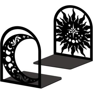 Sun Moon Metal Bookends for Shelves, High-end and Classy Book Ends for Bookshelf Decorative Books, Book Ends for Heavy Books Used for Home Office Desk Organizer and Library Decor