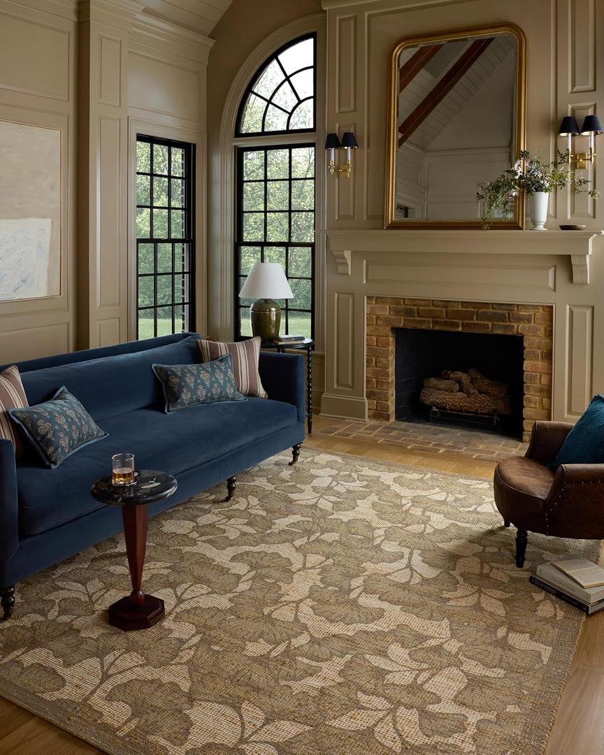 Loloi Chris Loves Julia Rue Collection RUE-02 Olive/Sage 2'-3" x 3'-9" Accent Rug Jute Neutral Floral Living Room Bedroom Rug