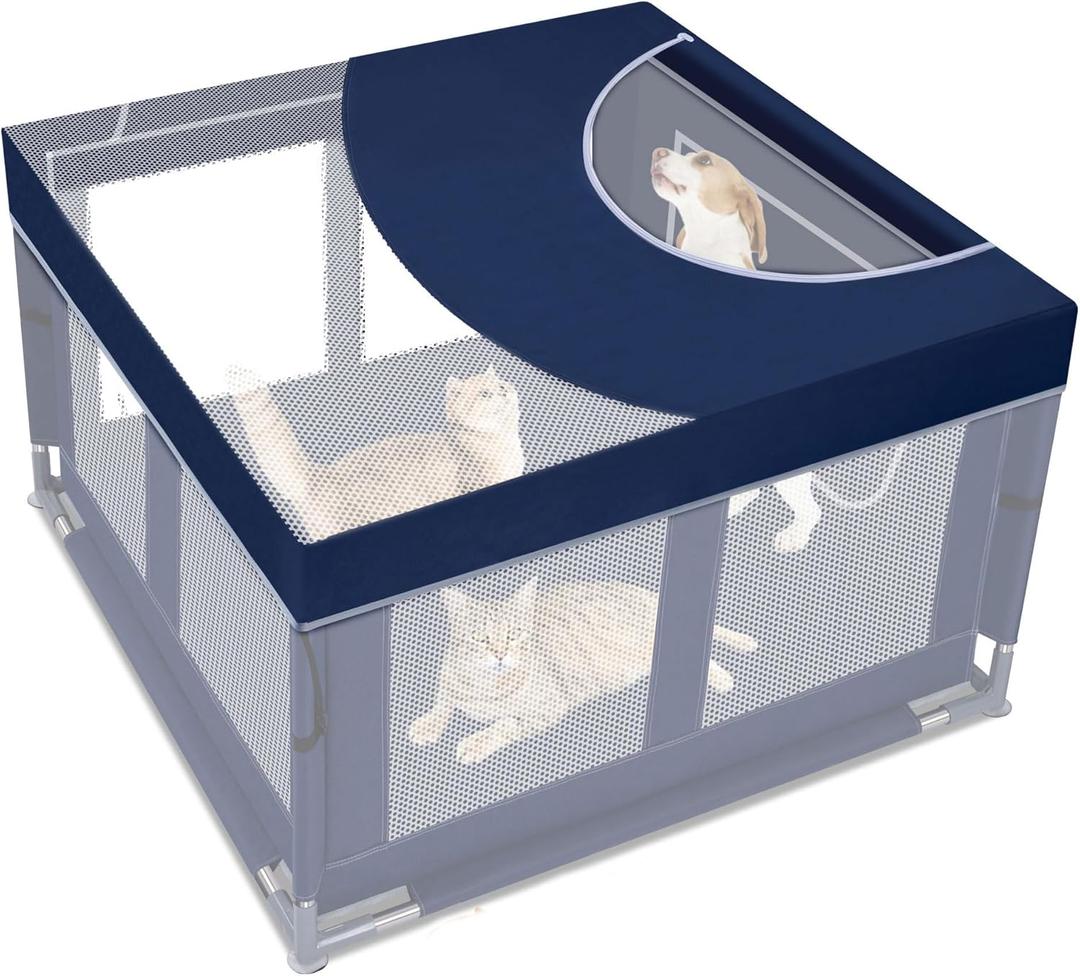 Dog Playpen Cover, 42x42 inch Dog Play Pen Top with Hooks, Soft Fabric Roof Puppy Playpen Topper for Cat Crate Kennel (Cover Only)