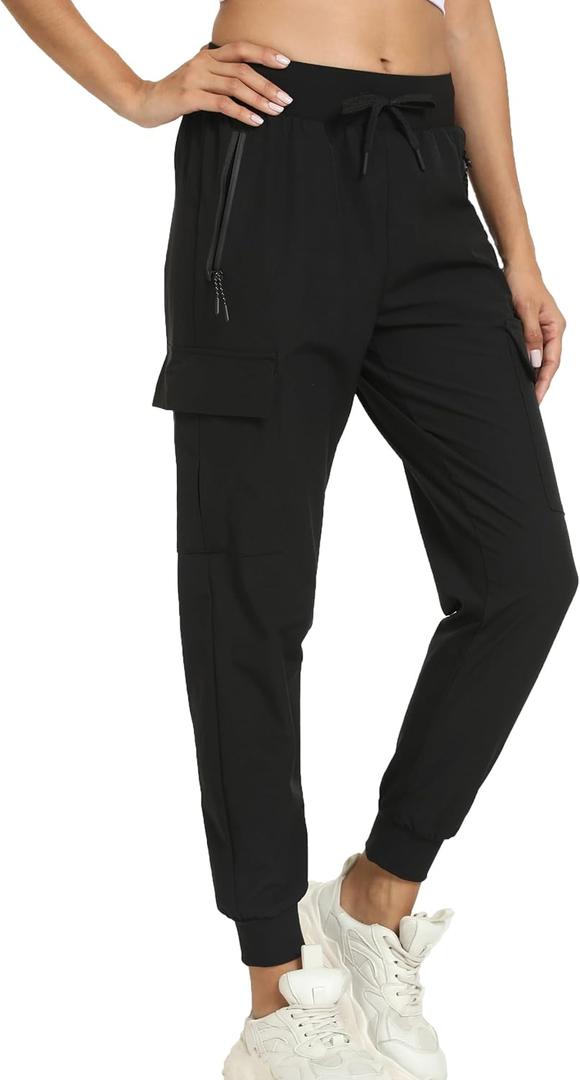 Women's Joggers with Pockets Lightweight - Water Resistant Cargo Athletic Pants for Hiking Running Camping Travel (Large, Black) Women's Joggers with Pockets Lightweight - Water Resistant Cargo Athletic Pants for Hiking Running Camping Travel (Large, Black)