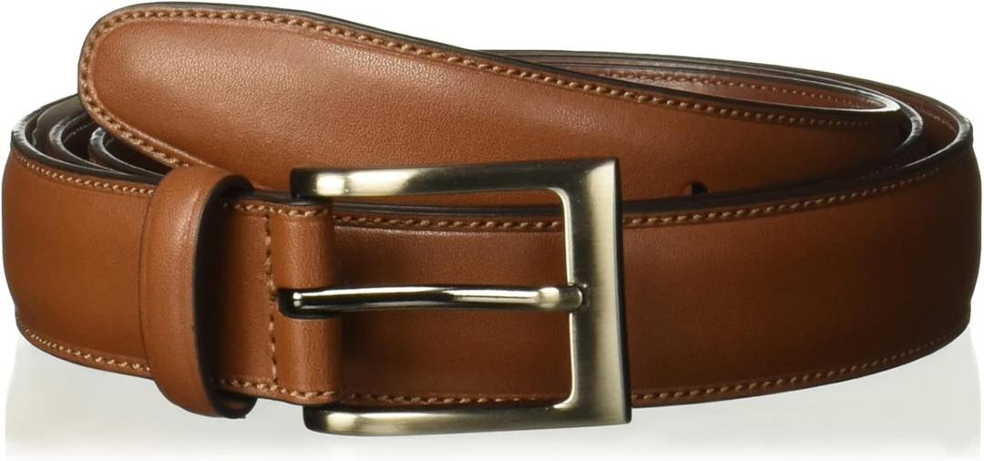 Perry Ellis Men's Timothy Leather Belt with Stitched Edges, Silver Prong Buckle, 1.5" Width (44, Brown)