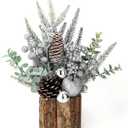 Small Christmas Tree Tabletop Artificial Mini Christmas Tree Decorations with Holiday Ornaments Red Berry Pine Cone Greenery for Home Indoor Fireplace Mantel Xmas Decor (Tree Stump-Silver)