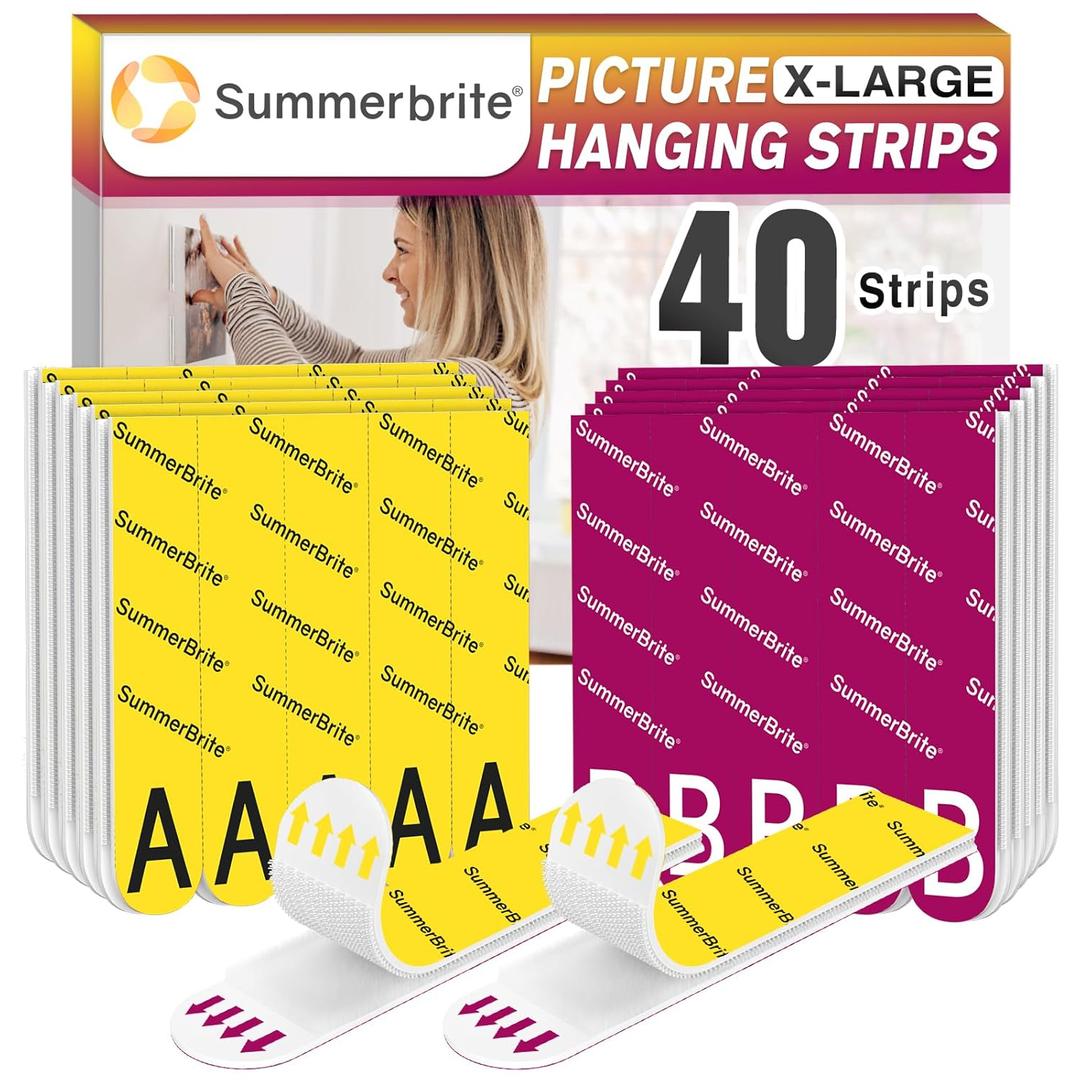 Picture Hanging Strips Heavy Duty XL 20 Pairs/40Strips, Damage Free Hanging Picture Hangers, Removable Adhesive Hook and Loop Wall Strips, Frame Stickers No Nails for Home Decor Wall Posters