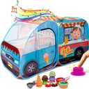 Kiddzery Ice Cream Truck Play Tent for Kids - Pretend Play Toy Food Set - Pop Up Icecream Playhouse Toys with Music Button - Birthday Gift for Girls & Boys - Indoor & Outdoor Tents for Toddlers & Baby