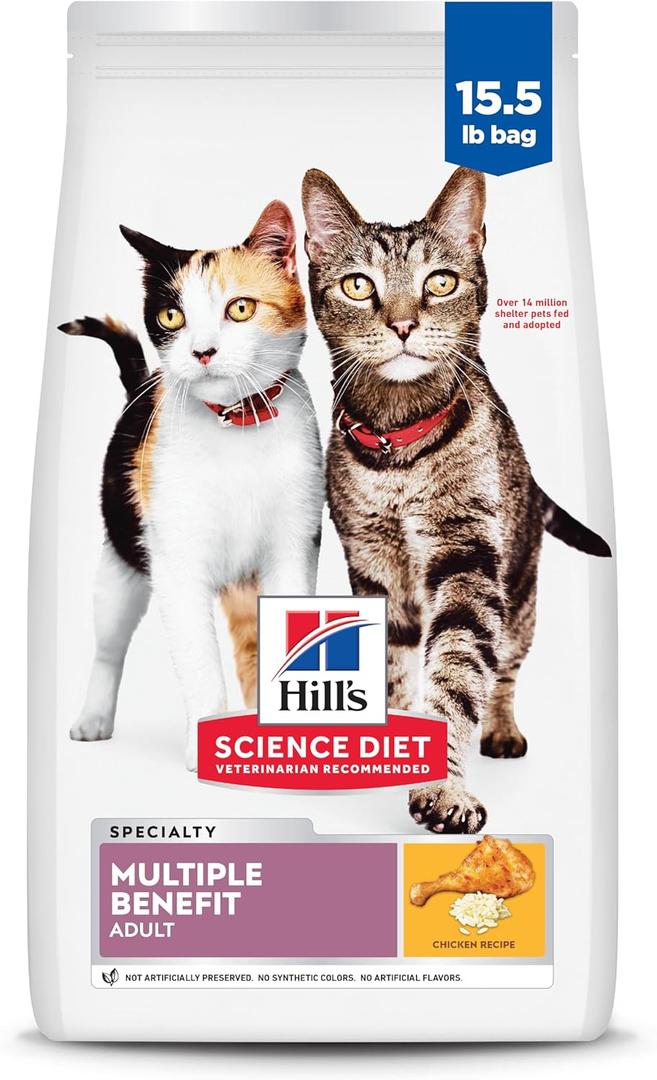 Hill's Science Diet Multi-Benefit, Adult 1-6, Multiple Benefit, Dry Cat Food, Chicken Recipe, 15.5 lb Bag (BBD: 03/2027)