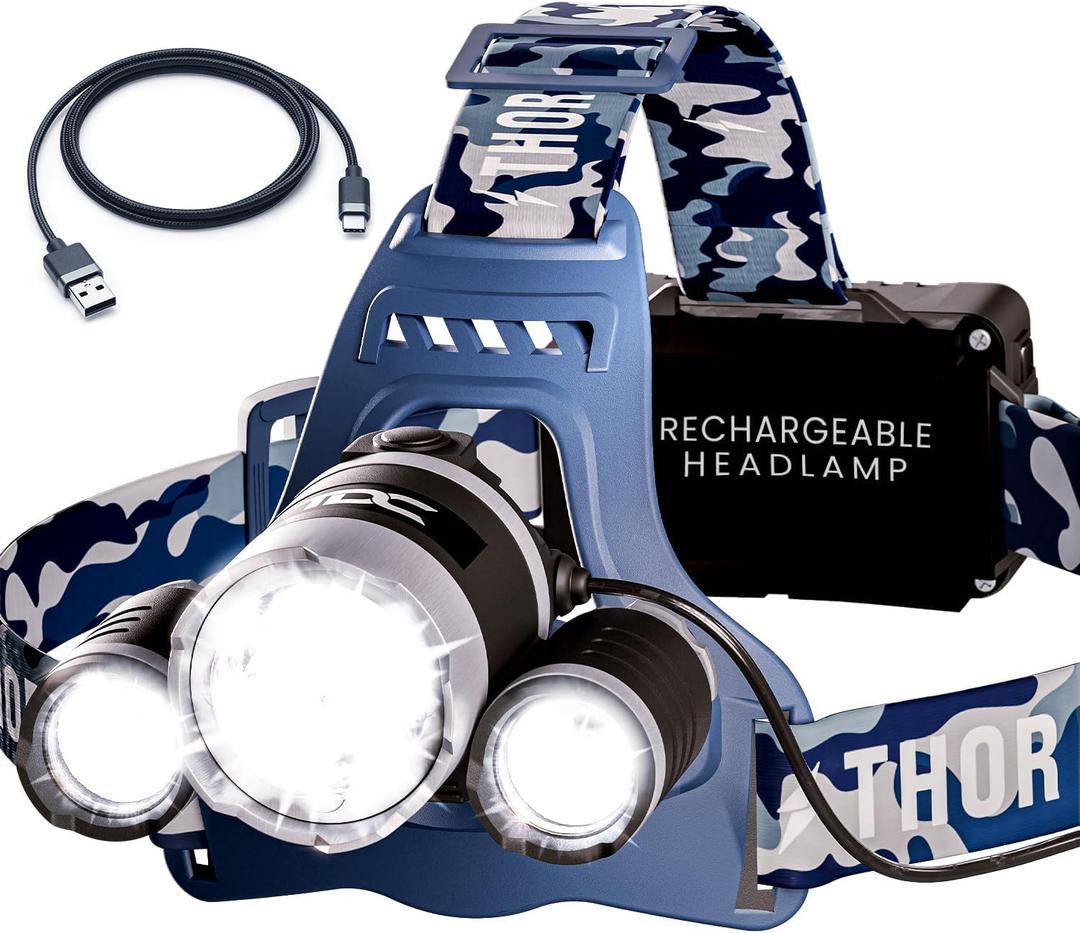 TDC Head Lamp Led Rechargeable Super Bright - USB-C Headlamp for Adults - Head Lights for Forehead - 1080 Lumen Head Flashlight - 10HR Battery for Hardhat, Camping, Hunting, Work