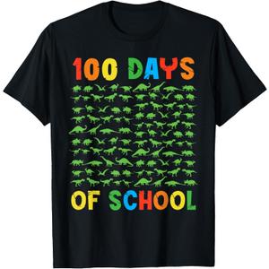 100 Days of School 100th Day Dino Dinosaur Kids T-Shirt 4T (Black)