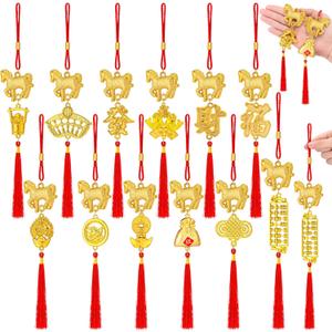 Marsui 24 Pcs Year of The Horse 2026 Pendant Decoration Chinese New Year Decoration Lucky Charm Decorative Hanging Tassel Ornaments for Fortune Wealth Success Home Kitchen Bonsai Tree Car Decor(Horse)