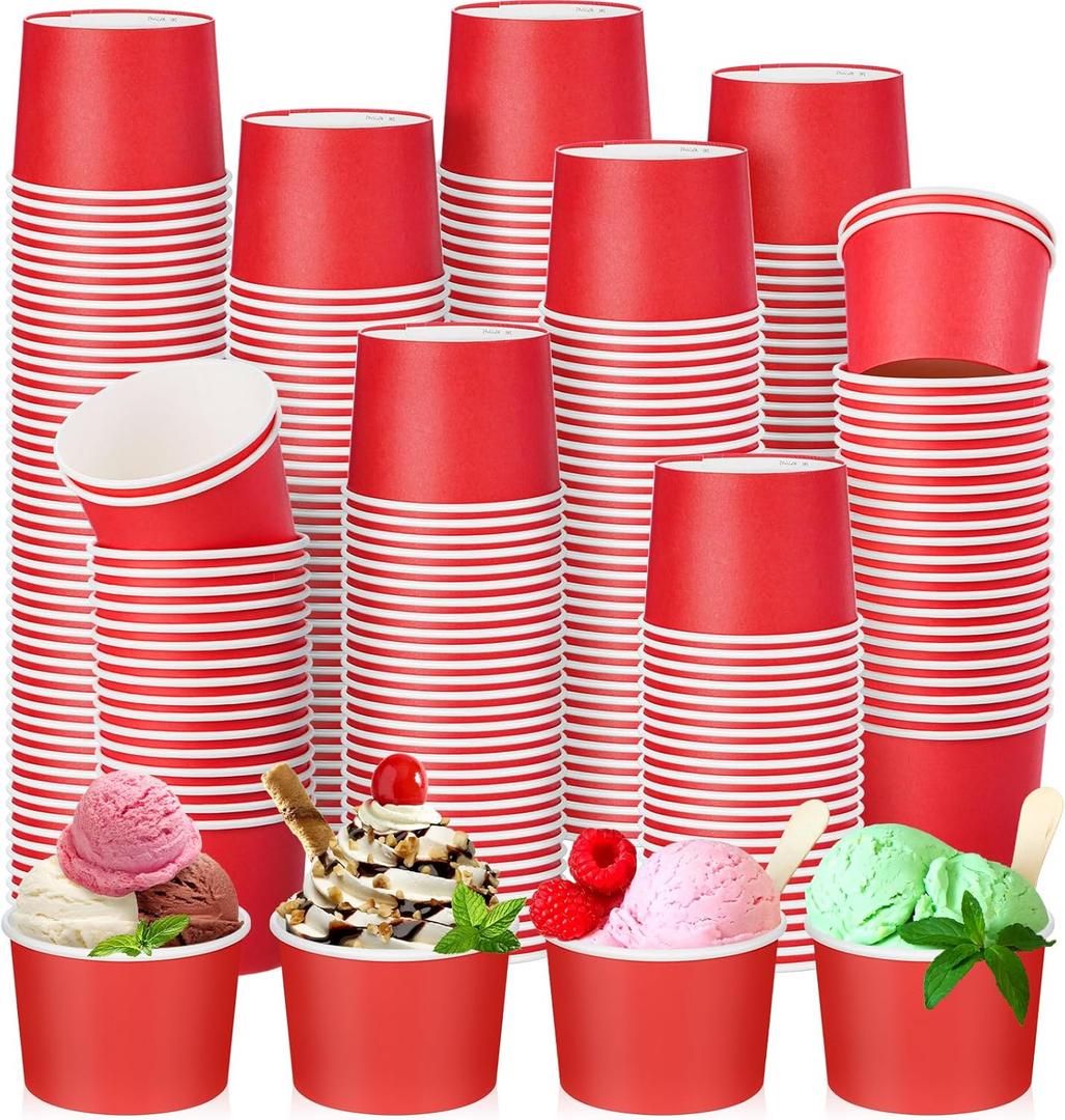 Nuenen 300 Pcs 8 oz Ice Cream Paper Cups Bulk Disposable Dessert Cups Solid Color Paper Dessert Bowls for Snack Sundae Party Favors Summer Ice Cream Bar Supplies (Red)