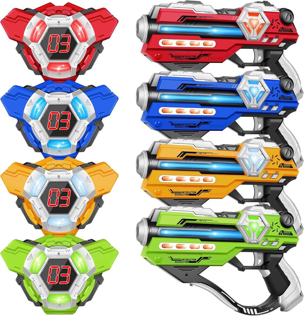 Tag Guns Set of 4 Laser Tag with Digital LED Score Display Vests for Teens, Family and Adults Fun,Birthday Gift Toys for Kids Ages 6 7 8 9 10 11 12+Year Old Boy & Girls (Medium, Multicolored)
