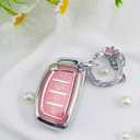 Key Fob Cover with Bling Cute Cat Clip Keychain& Push to Start Button Ring, Car Key Shell Compatible with Hyundai Elantra Ioniq Sonata Tucson Elantra GT Smart Key for Women, Pink-4 Buttons