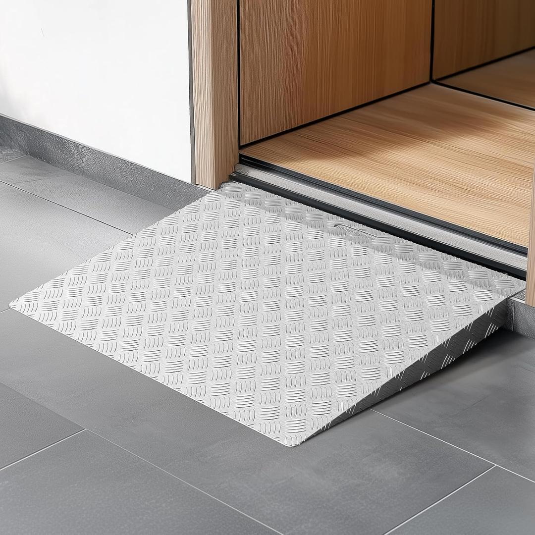 gardhom Threshold Ramps for Doorways 2-4" Rise Aluminum One-Piece Portable Door Ramp for Wheelchairs for Home Steps Entry Ramp for Doorways for Scooters, Power Chairs, Walkers, 550LBS Load Capacity