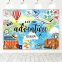 Avezano 7x5ft Adventure Awaits Backdrop Let The Adventure Begin World Map Photography Background Travel Theme Party Banner Decoration Supplies (Blue)