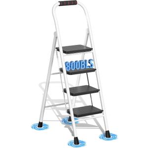 4 Step Ladder, Folding Step Stool with Wide Anti-Slip Pedal & Thick Rubber Feet, Handrail, Safe-Lock Design, Folding Portable Ladder for Multi-Purpose, 800lb, White
