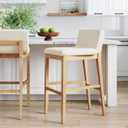 Nathan James Gracie Modern Upholstered Bar Stool, Wooden Bar Stool for Kitchen Island with Boucle Upholstery, Cream Boucle/Warm Pine, Bar Height - Single