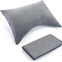 Tudomro 1 Piece Plush Curved Pillow Case, Queen Size, for Side and Back Sleepers Pillowcase (Only Pillowcase) Breathable Soft Pillow Cover with Zipper 20 x 30 Inches for Women Men(Gray)