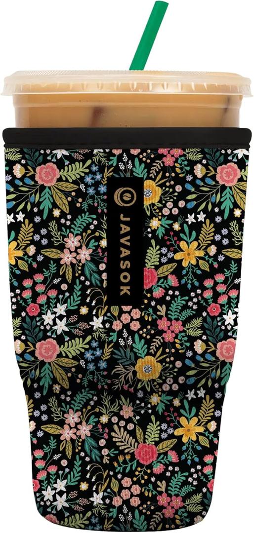 Sok It JavaSok Iced Coffee & Cold Soda Insulated Neoprene Cup Sleeve (English Garden Picnic, Large: 30-32oz)