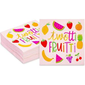 Sparkle and Bash 50 Pack Twotti Frutti Paper Cocktail Napkins, 5x5 inch 2nd Birthday Party Napkin, Decorations Accessories for Themed Celebrations and Special Occasions