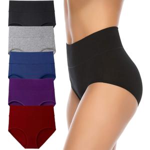 Annenmy Women's High Waist Cotton Underwear Soft Brief Panties Regular and Plus Size (X-Large, Dark Colors, 5-pack)