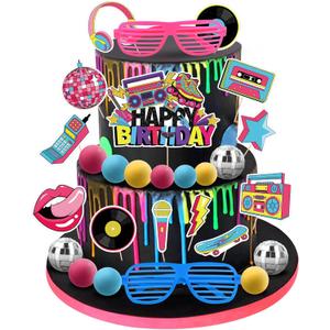 80s Cake Decorations 27PCS 90s Cake Topper Retro Hip Hop Cakes Decorations 1980s Disco Ball Cakes Toppers for 80s 90s Party Decorations