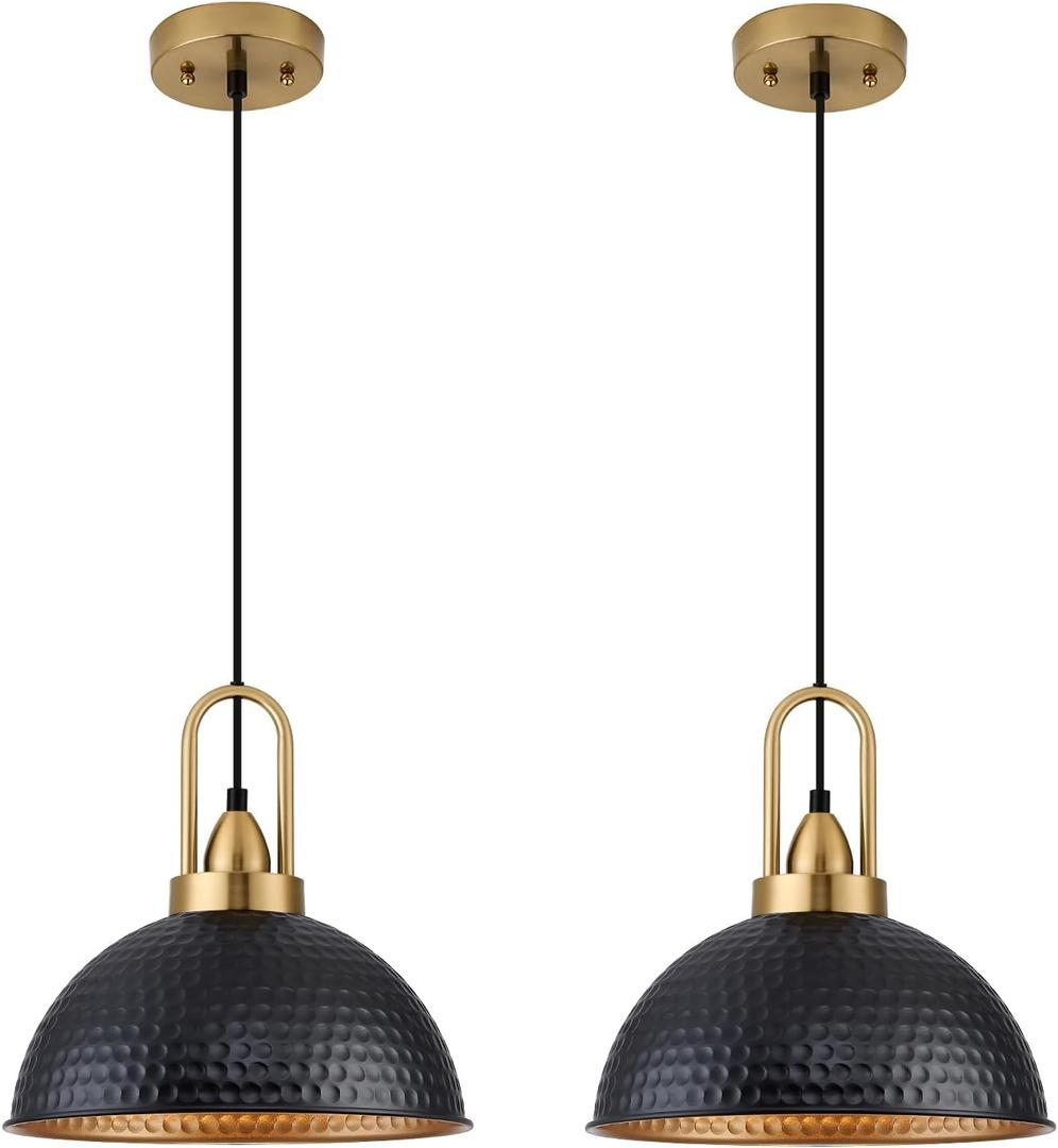 Black Pendant Lights Kitchen Island Industrial Adjustable Height Vintage Farmhouse Dome Hanging Light Fixtures for Barn, Dining Room 2 Packs