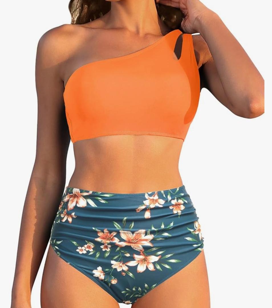 Women High Waisted Bikini - One Shoulder Bathing Suit Tummy Control Two Piece Swimsuit 2025