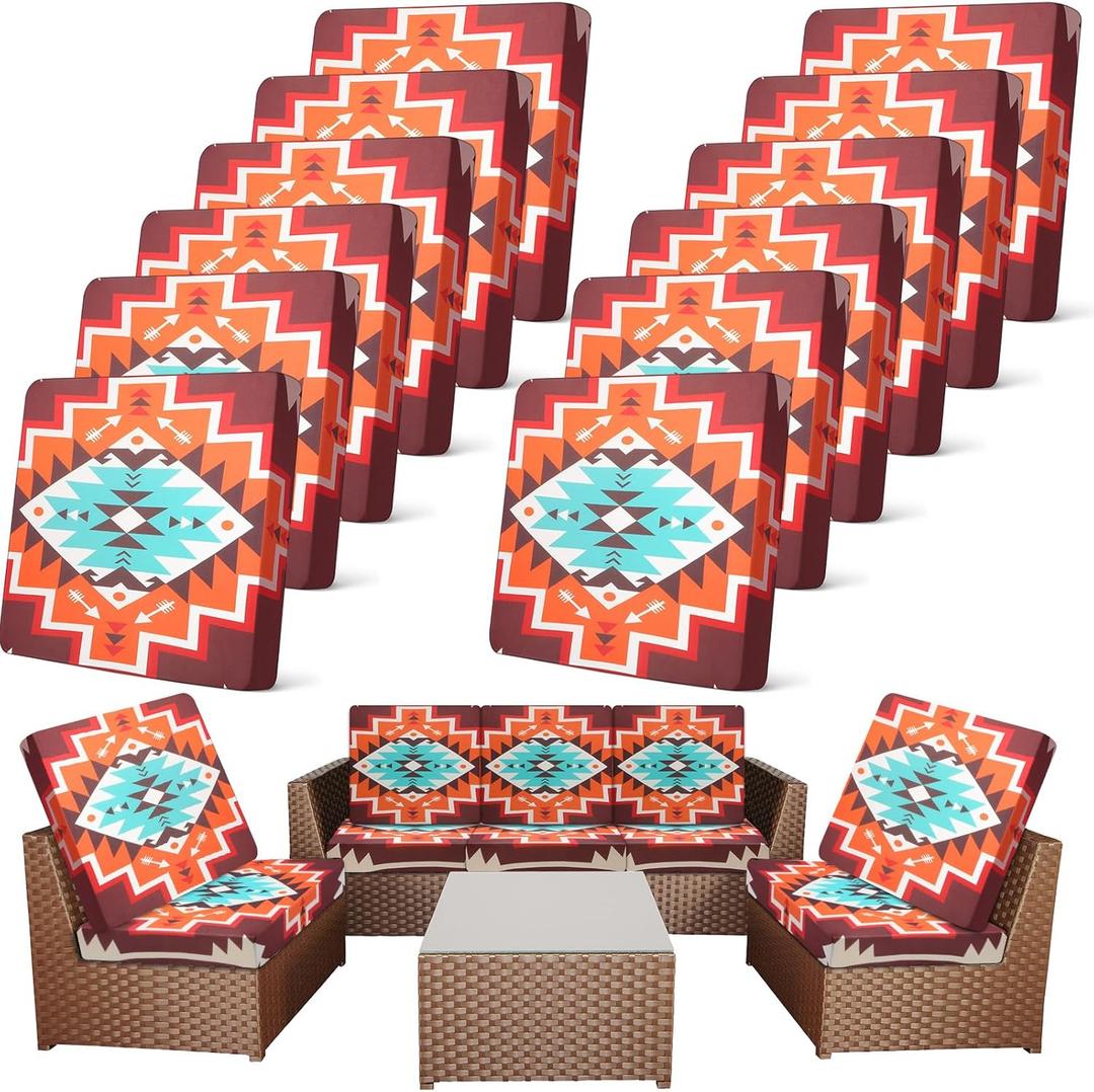 Newwiee 12 Pcs Patio Stretch Outdoor Cushion Covers Sofa Couch Covers Replacement Couch Slipcover for Sofa Seat Chair Porch Patio Furniture Protector, Flexibility and Washable(Novel,Multicolor)