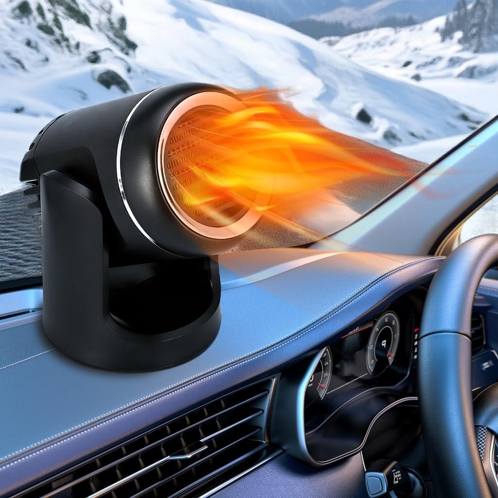 12V 150W Portable Car Heater with Quick-Start Heating, 360-Degree Rotary Defroster and Fast Demisting Cooling Air Purify, Small and portable