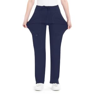QBK Yoga Scrub Pants Women Mid Rise Yoga Work Pants- Five Pocket Cargo Scrub Pant (XX-Large, Navy)