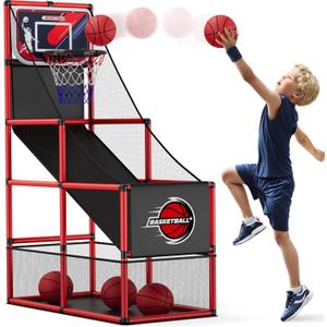 HYES Basketball Arcade Game Indoor Outdoor, Kids Basketball Hoop with 4 Balls & Pump, Single Shot Basketball Game at Home, Carnival Games Sport Toys for Boys Girls Teens