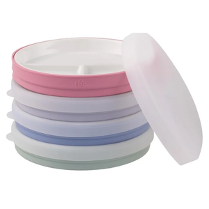Elk and Friends Kids 7.8” Porcelain Divided Plates with Silicone Sleeves + Lids | Suitable for Babies/Kids/Toddlers | Microwave & Dishwasher Safe | Non Slip | Snack Dishes