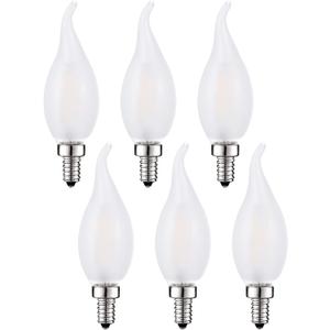 SHUWDKAR Frosted LED Candelabra Bulbs 60 Watt Flame Tip Chandelier Light Bulb, 6W Smooth Dimmable 3000K Soft White Frosted Glass with E12 Candelabra Base, 6 Pack