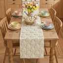 Artoid Mode Beige Soft Plush Faux Fur Jacquard Pink Ear Bunny Easter Table Runner, Spring Holiday Kitchen Dining Table Decoration for Home Party Decor 13x120 Inch