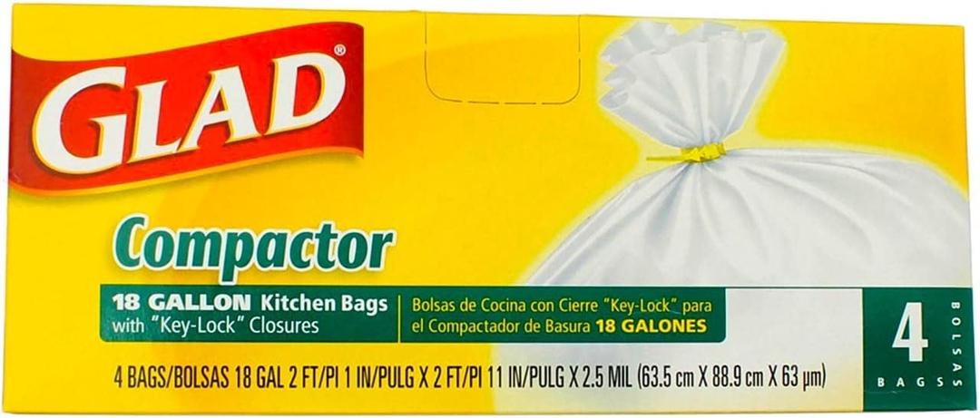 Glad Trash Bags, Compactor Kitchen Garbage Bags - 18 Gallon White Trash Bag - 4 count