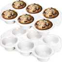 Hiceeden 2 Pack 6-Cup Ceramic Muffin Pan, Nonstick Cupcake Baking Pans with Handle, Ceramic Muffin Tin with Embossed Pattern for Muffin, Cupcake, White