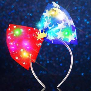 Asooll Light Up 4th of July Headband Red White Blue Bow Star Patriotic Hair Accessories for Women