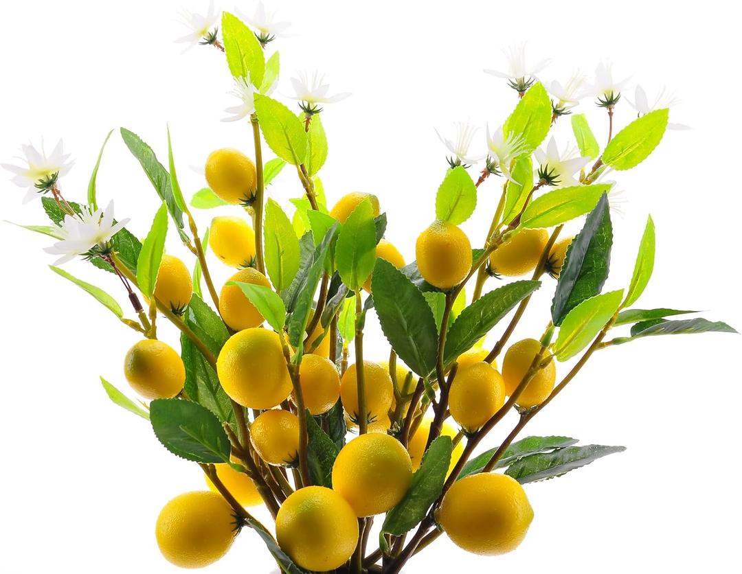 Artificial Lemon Fruit Flowers 5pcs, 24 inch Lifelike Handmade Lemon Green Plant, Artificial Plant, Simulated Flower, Artificial Fruit, Suitable for Home, Office, Festival, Flower Decoration