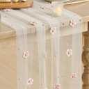 Artoid Mode Pink Flower Pearl White Gauze Table Runner 10FT, Seasonal Sheer Dining Holiday Wedding Birthday Baby Shower Table Decor for Home Party