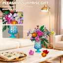 Roses Flowers Bouquet Building Set, Artificial Flore with Vase Compatible with Lego Botanical Collection for Women Adults Girls Home Office Decor (Blue)
