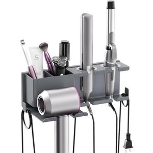 YSD Hair Dryer Holder Wall Mounted, Metal Hair Tools Organizer, Hair Dryer Holder for Blow Dryer, Curling Iron, Straightener, 3 in 1 Bathroom Hair Tool Organizer, Grey (Standard, Gray)