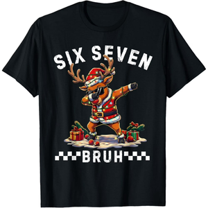 Funny 67 Christmas Six Seven Meme Dabbing Reindeer Boys T-Shirt Size S