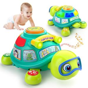 ToddlerCley Musical Turtle Baby Toys 6-12 Months, Bilingual Educational Crawling Toys 7 8 9 10 Months, Light up Infants Tummy Toy with Sound, Number, Letters, Gifts Present for Baby 4-12 Month