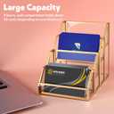 4 Slots Glass Business Card Stands for Display, Desktop Business Card Holder with Gold Metal Frame, Clear Name Cards Organizer for Office, Exhibition, and Meetings (4.13" L x 5.9" W x 4.72" H)