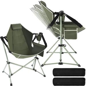 Reallnaive 2 Pcs Hammock Camping Chair with Adjustable Backrest, Heavy Duty Folding Swinging Chair Supports 300lbs, Portable for Camping, Travelling and Patio Green, 37.8x26.8x44.1-47.2 inches